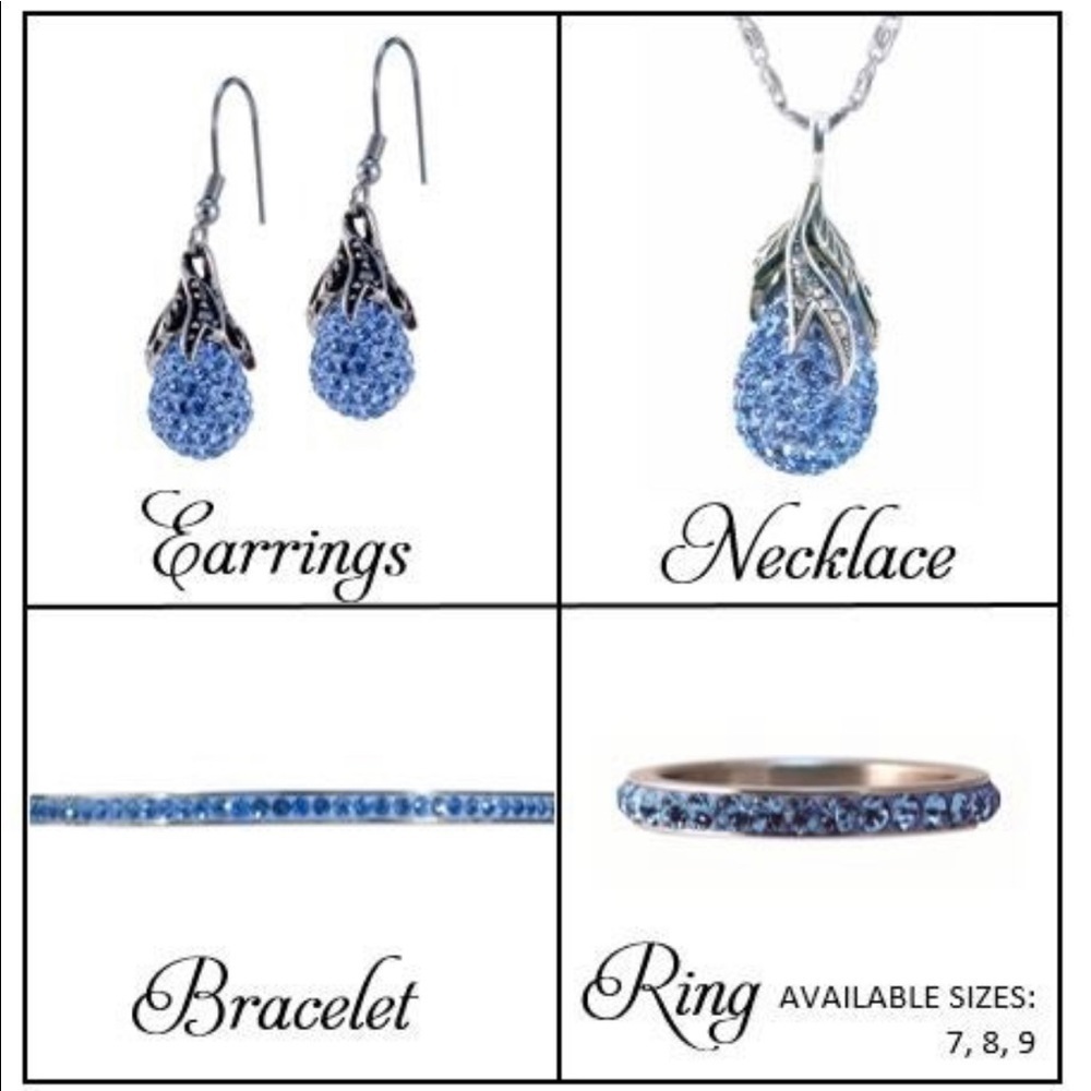 Pave Jewelry Gift Set in Blue-Earrings, Necklace-Bracelet-Ring